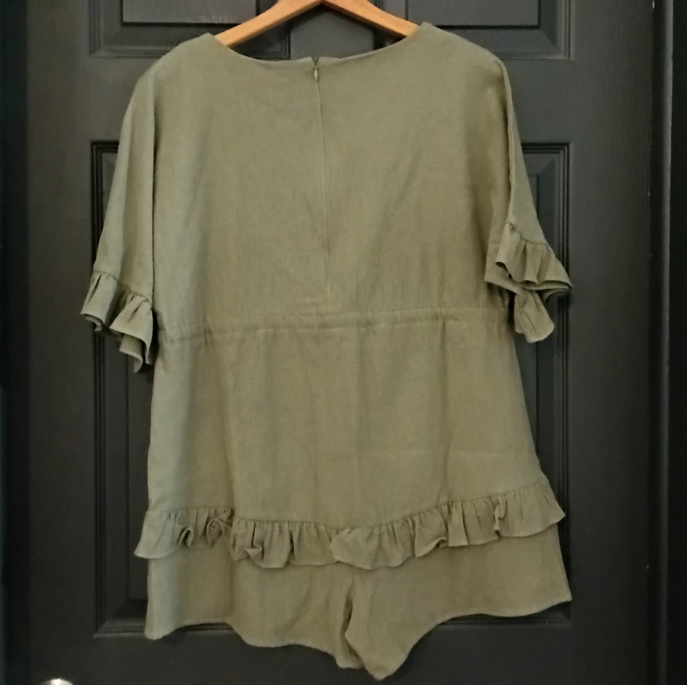 WDSTYLE V-Neck Ruffle Sleeve Layered Drawstring Waist Romper - Picture 12 of 14